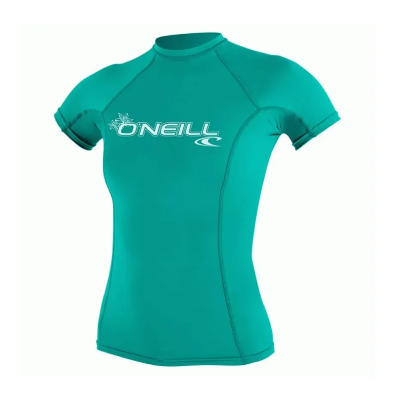 Lycra Oneill Basic Skins Rash Guard manches courtes Femme vert Vente Directe