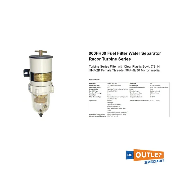Parker 900FH30 fuel filter / water separator 341 liters per hour Meilleur Prix