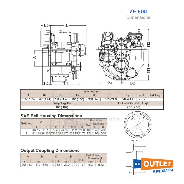 New ZF Marine ZF500 Ratio 1 1,125 Marine Gearbox Transmission - 3216002103 Commander Maintenant