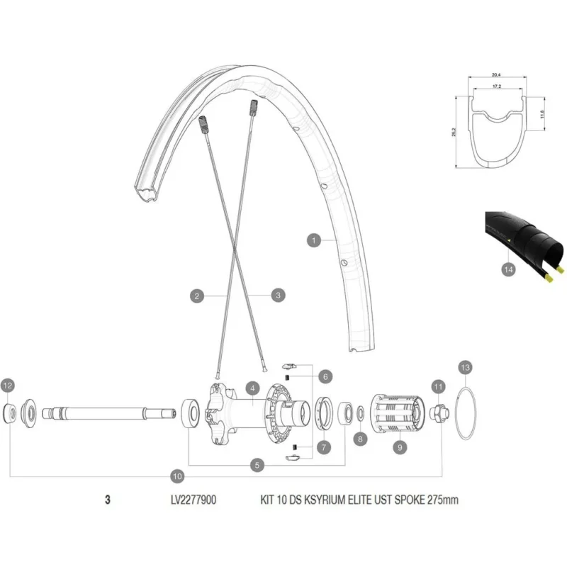 Certifié Mavic Rayons arrière droits Kysrium Elite UST 2018 10 unités