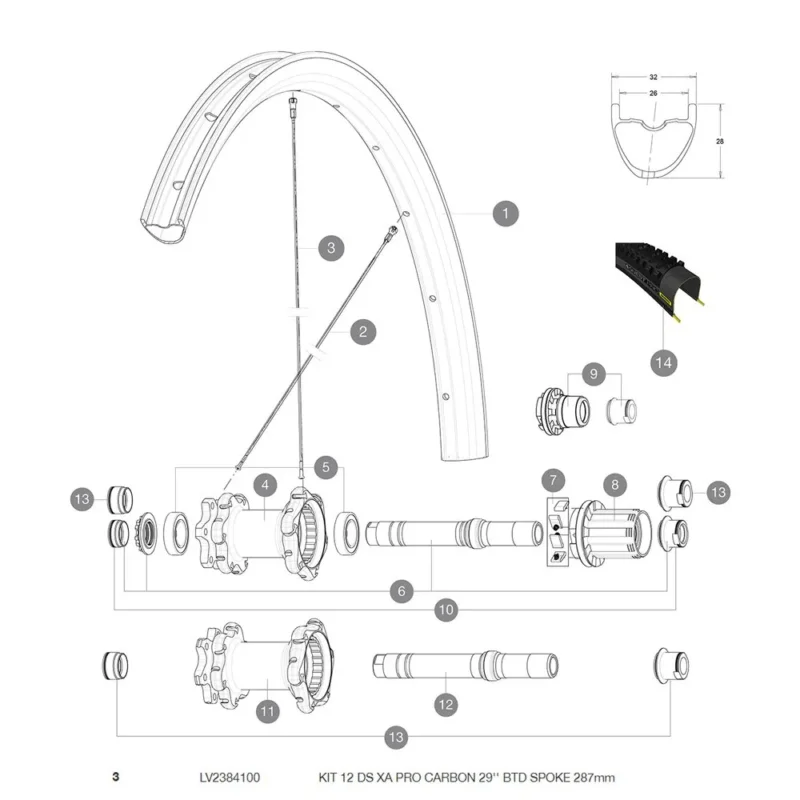 Marque Mavic Rayons arrière droits XA Pro Carbon 29 2017-18 12 unités